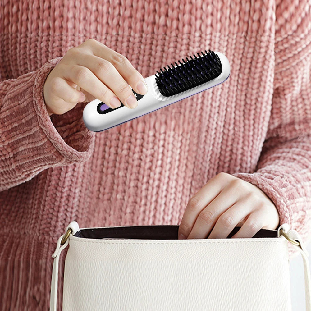 Cordless Hair Straightener Negative Ions Hair Straightener Digital Display Mini Hot Hair Comb Rechargeable for All Hair Types