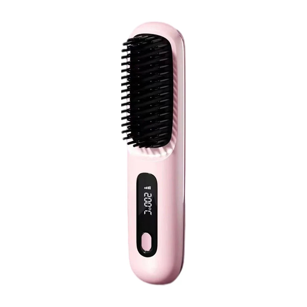 Cordless Hair Straightener Negative Ions Hair Straightener Digital Display Mini Hot Hair Comb Rechargeable for All Hair Types