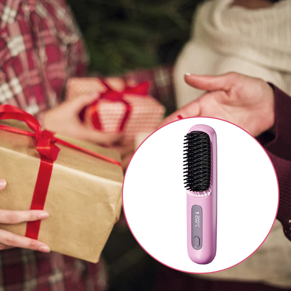 Cordless Hair Straightener Negative Ions Hair Straightener Digital Display Mini Hot Hair Comb Rechargeable for All Hair Types