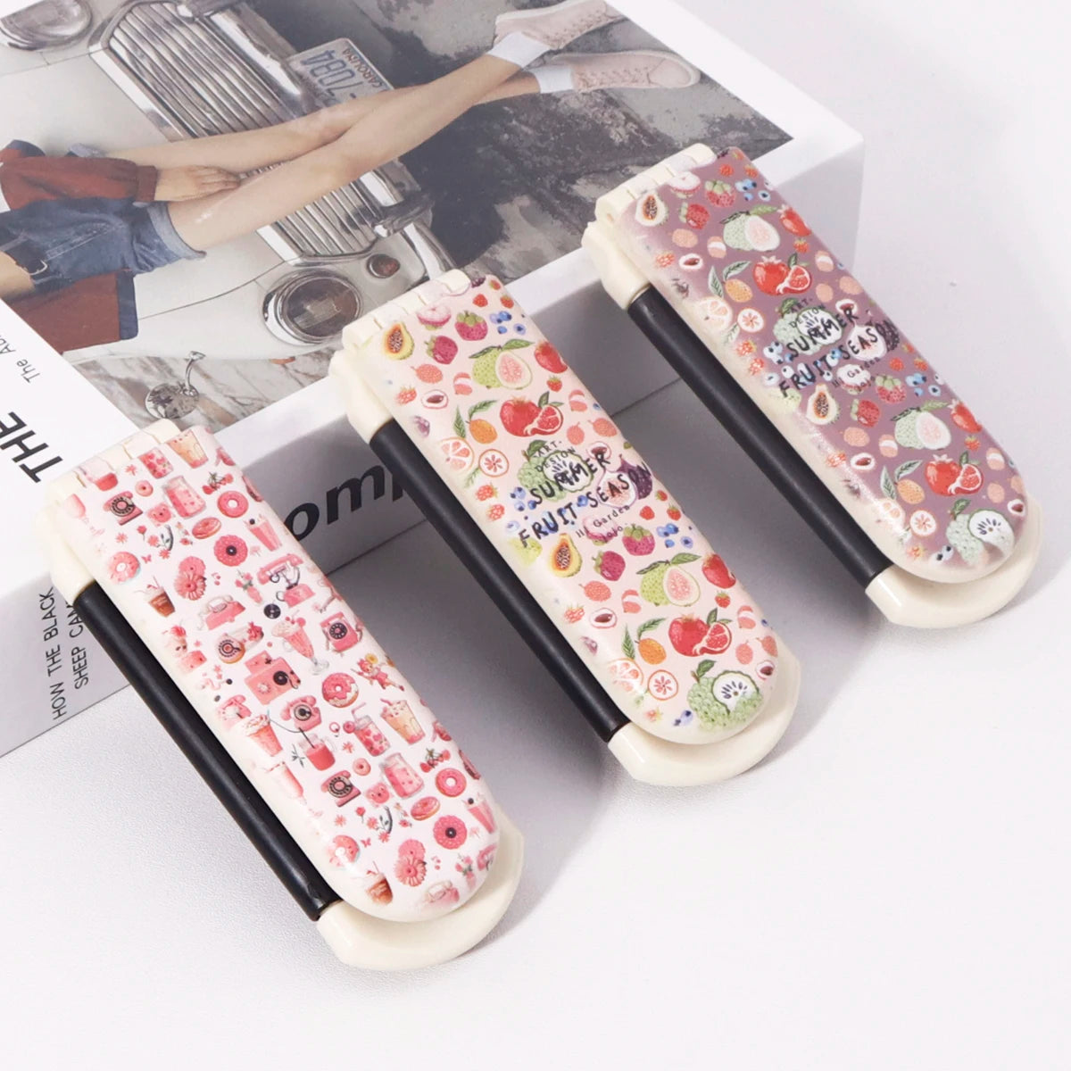 Fruit snack pattern comb set, folding comb and airbag comb, gentle styling tool, easy to comb,Special for real hair wigs