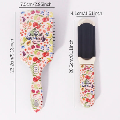 Fruit snack pattern comb set, folding comb and airbag comb, gentle styling tool, easy to comb,Special for real hair wigs