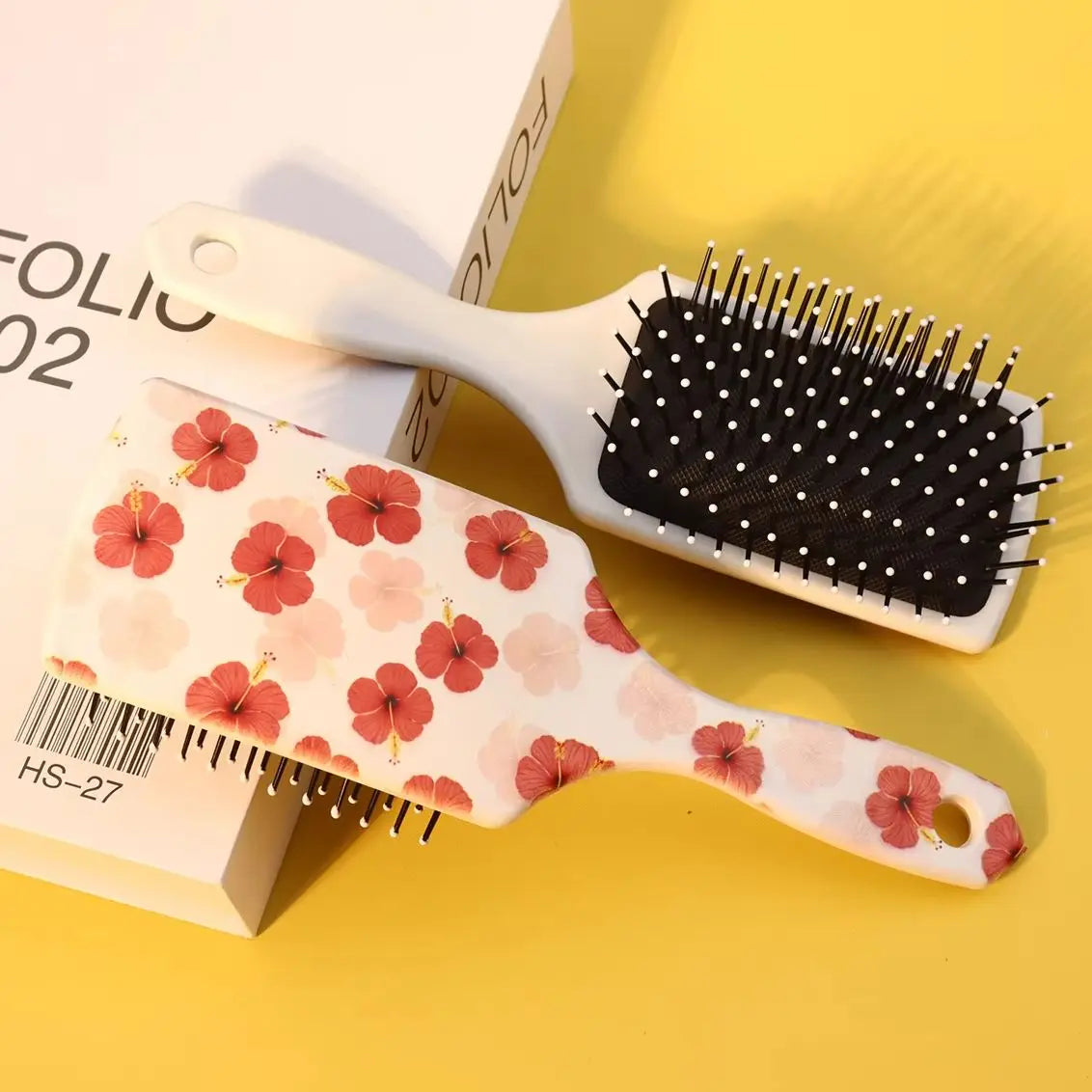 1 piece flower themed printed air cushion comb, cute girl hairstyle comb, ergonomic handle,Special for real hair wigs