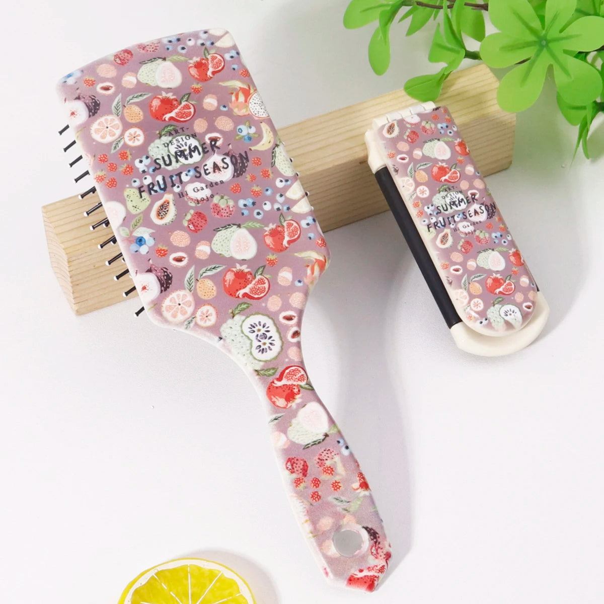 Fruit snack pattern comb set, folding comb and airbag comb, gentle styling tool, easy to comb,Special for real hair wigs