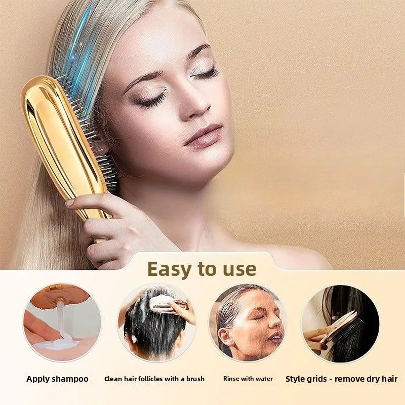 Premium Head Massager Scalp Brush Japanese Hair Massager Shampoo Brush Wet Plastic Detangling Brush Hair Cleaning Comb Rose Gold