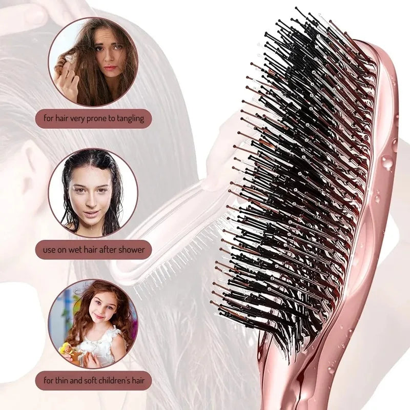 Japanese Premium Head Massager Scalp Brush Hair Massager Shampoo Brush Wet Plastic Detangling Brush Hair Cleaning Comb Rose Gold