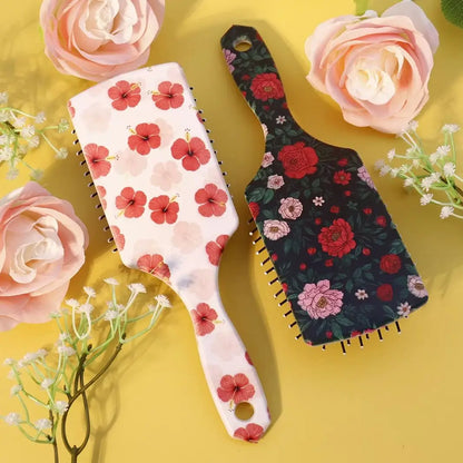 1 piece flower themed printed air cushion comb, cute girl hairstyle comb, ergonomic handle,Special for real hair wigs