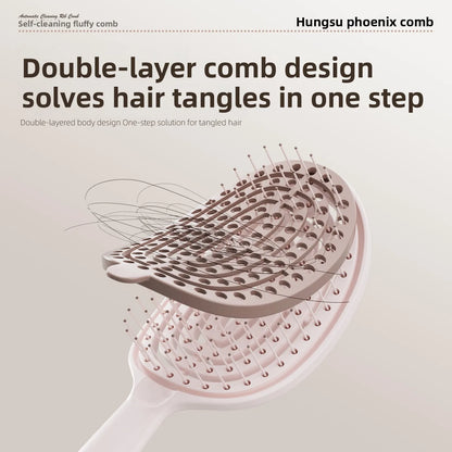 Hair comb Self Cleaning Hair Brush Volumizing Scalp Massage Tangle Free Paddle Comb with ABS Bristles Cushion Base Hair brush
