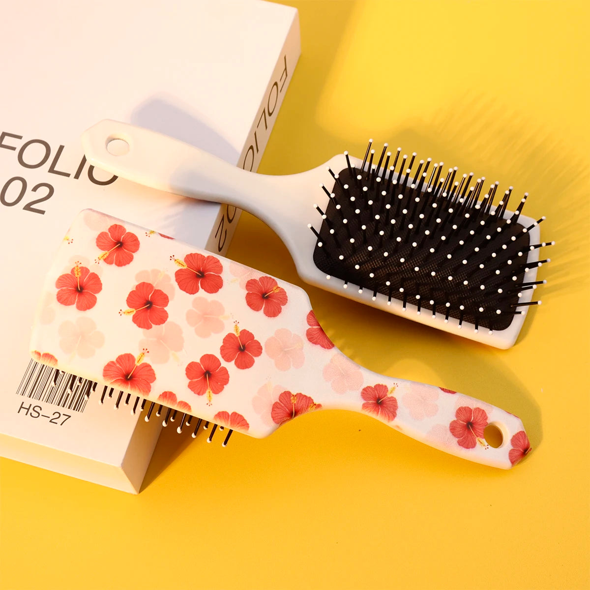 1 piece flower themed printed air cushion comb, cute girl hairstyle comb, ergonomic handle,Special for real hair wigs