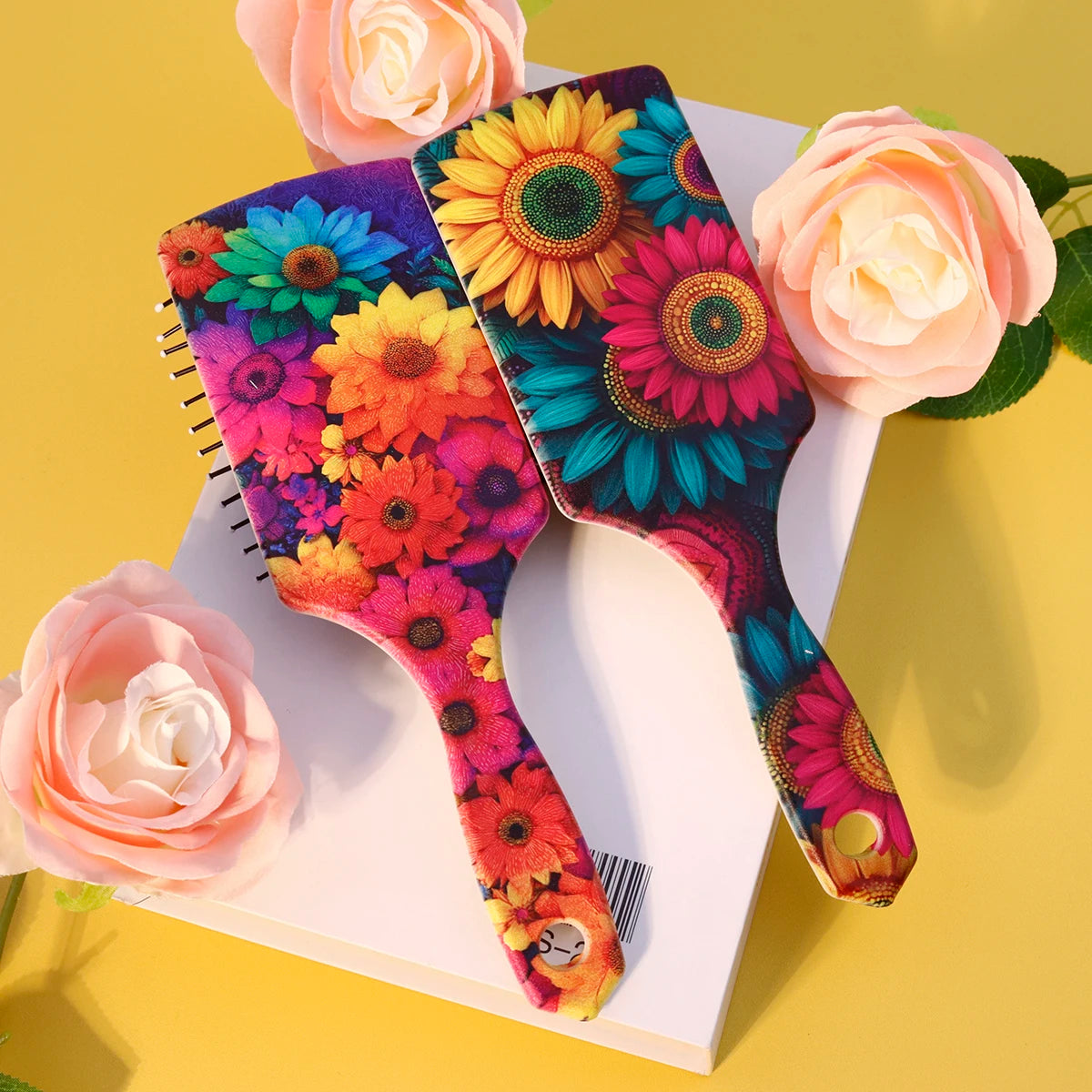 1 piece of vibrant flower print pattern comb - anti-static, gentle hair combing, scalp massage comb,Special for real hair wigs