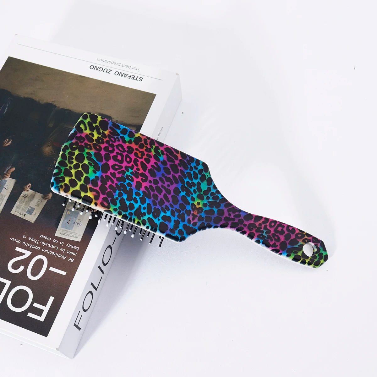Square air cushion comb with colorful leopard print pattern for styling, easy to carry, designed specifically for real hair wigs