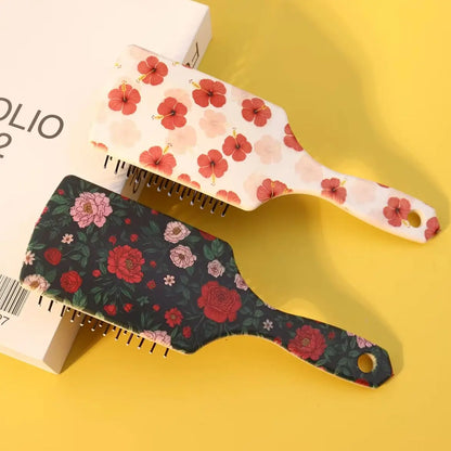 1 piece flower themed printed air cushion comb, cute girl hairstyle comb, ergonomic handle,Special for real hair wigs