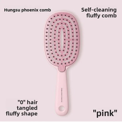 Hair comb Self Cleaning Hair Brush Volumizing Scalp Massage Tangle Free Paddle Comb with ABS Bristles Cushion Base Hair brush