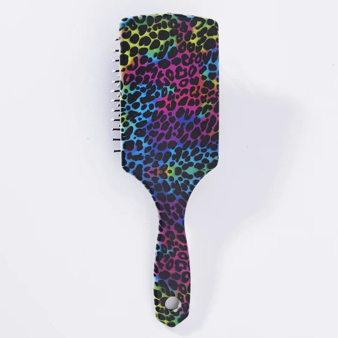 Square air cushion comb with colorful leopard print pattern for styling, easy to carry, designed specifically for real hair wigs