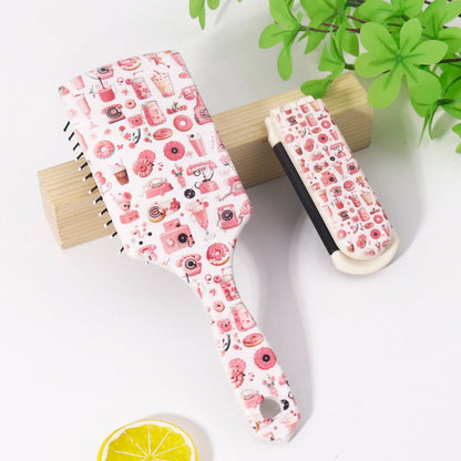 Fruit snack pattern comb set, folding comb and airbag comb, gentle styling tool, easy to comb,Special for real hair wigs