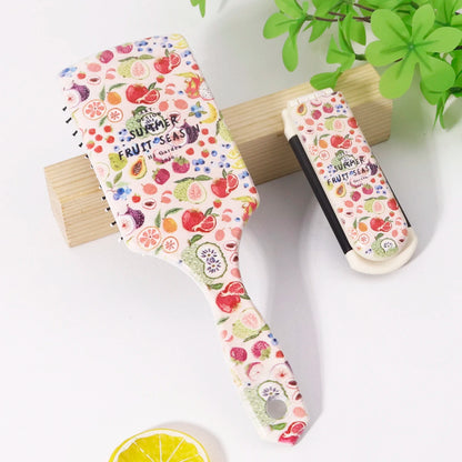 Fruit snack pattern comb set, folding comb and airbag comb, gentle styling tool, easy to comb,Special for real hair wigs