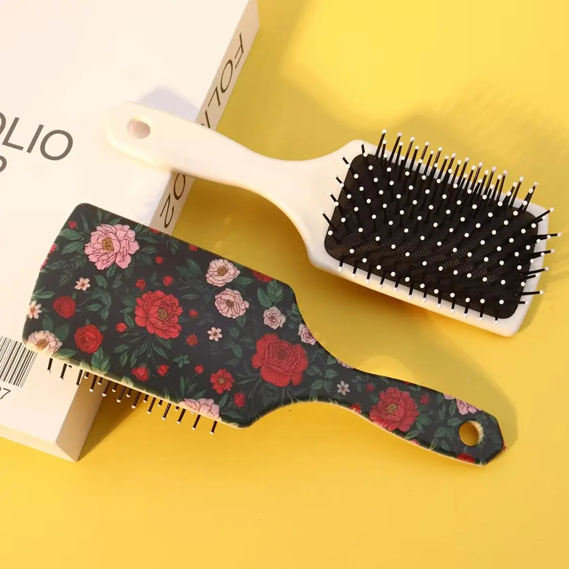 1 piece flower themed printed air cushion comb, cute girl hairstyle comb, ergonomic handle,Special for real hair wigs