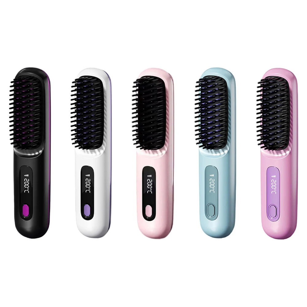 Cordless Hair Straightener Negative Ions Hair Straightener Digital Display Mini Hot Hair Comb Rechargeable for All Hair Types