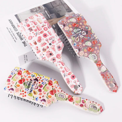 Fruit snack pattern comb set, folding comb and airbag comb, gentle styling tool, easy to comb,Special for real hair wigs